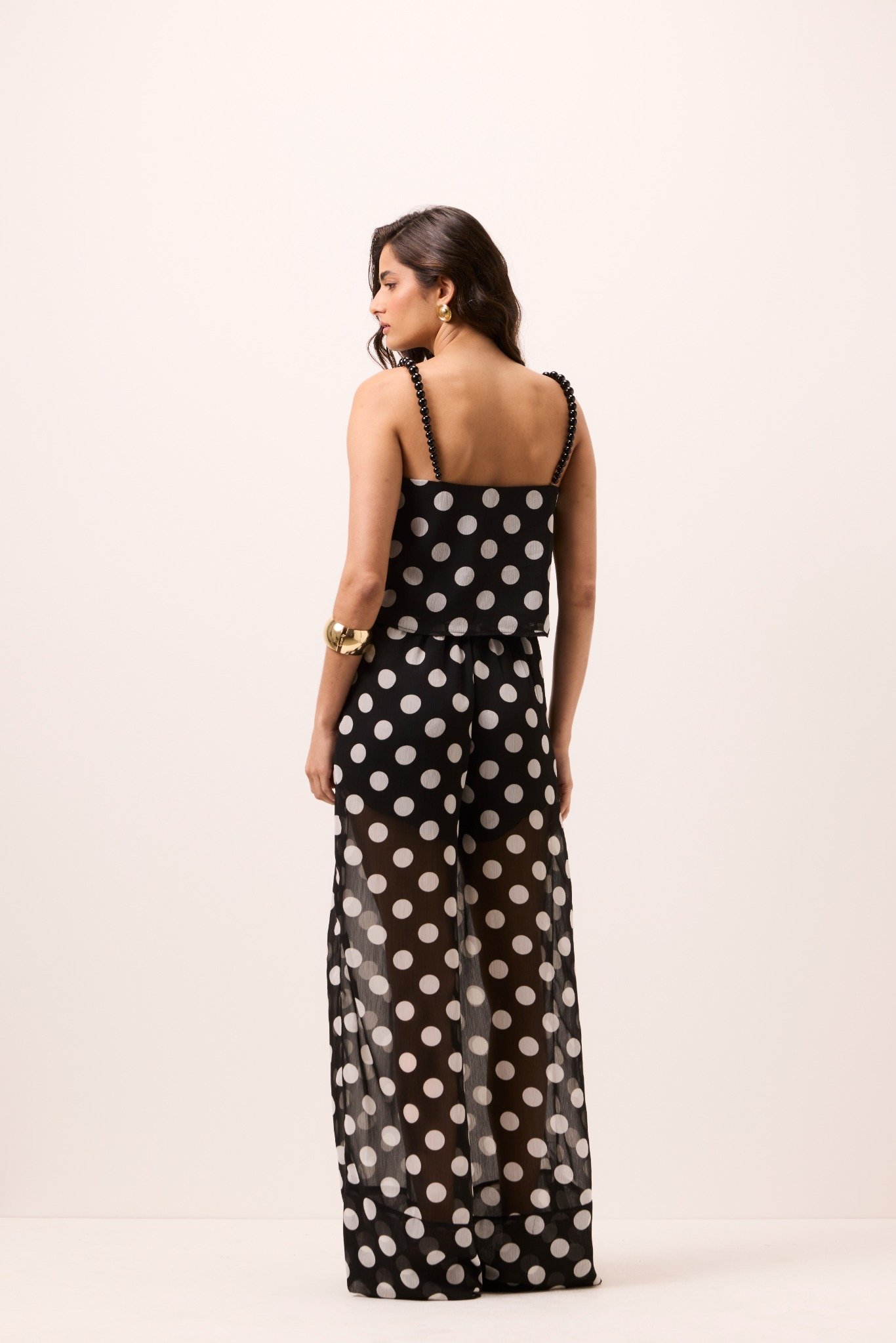 Blusa Cropped de Poá em Crepe P&B - Imagem 4