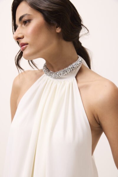 Alternative view of Vestido Longo Paula Off White em Mousseline Frente Unica