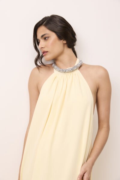 Alternative view of Vestido Longo Paula em Mousseline Amarelo Manteiga Frente Única