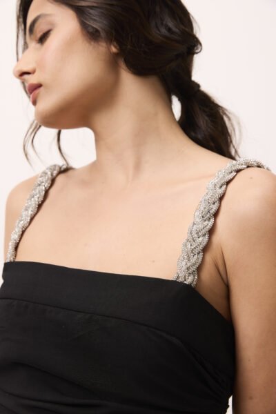 Alternative view of Vestido Longo Carmem Preto com Alças de Cristais