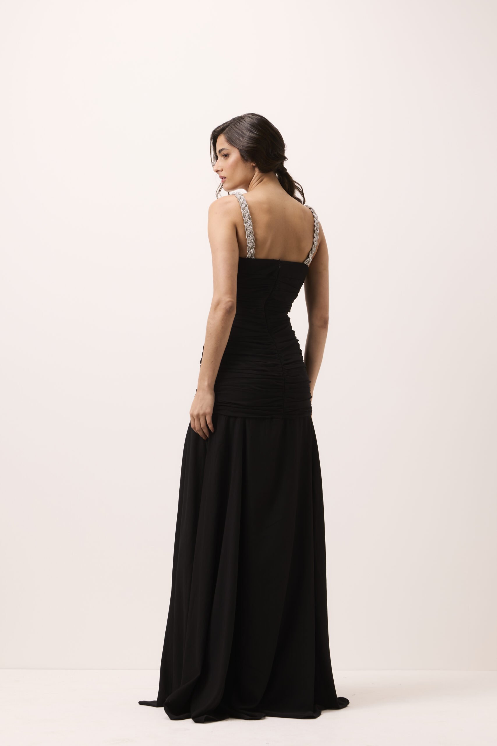 Vestido Longo Carmem Preto com Alças de Cristais - Imagem 3