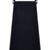 Vestido curto preto em tricoline com modelagem em A, decote reto e alças PB em círculos