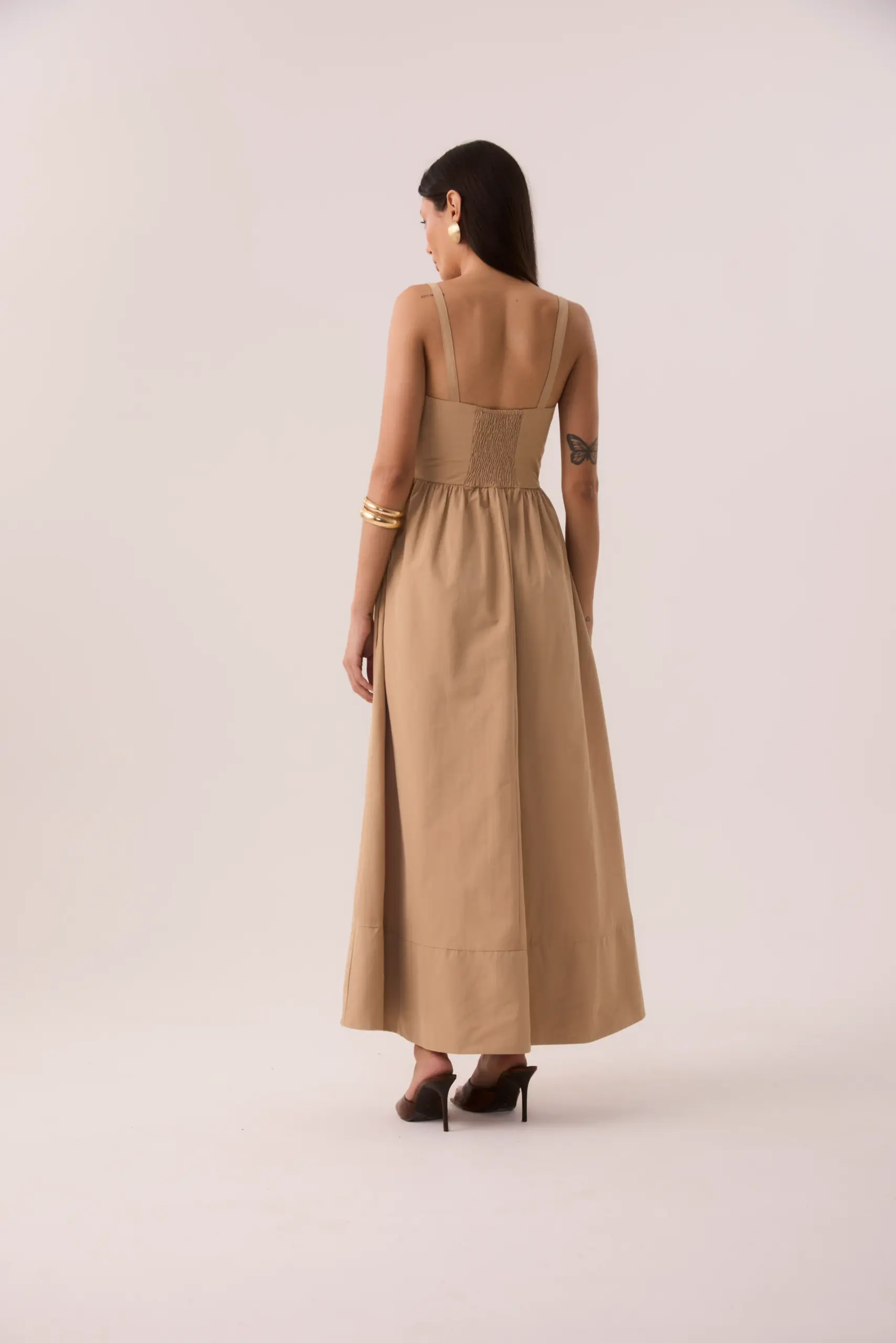Vestido Midi Corselet em Corta Vento Caqui - Imagem 3