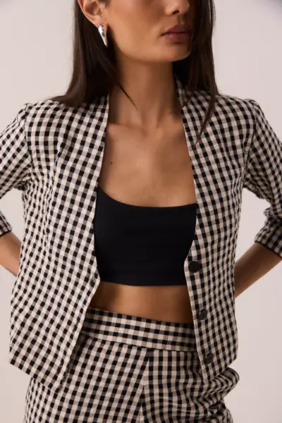 Alternative view of Blusa Manga 7/8 Vichy em Algodão Preto e Branco
