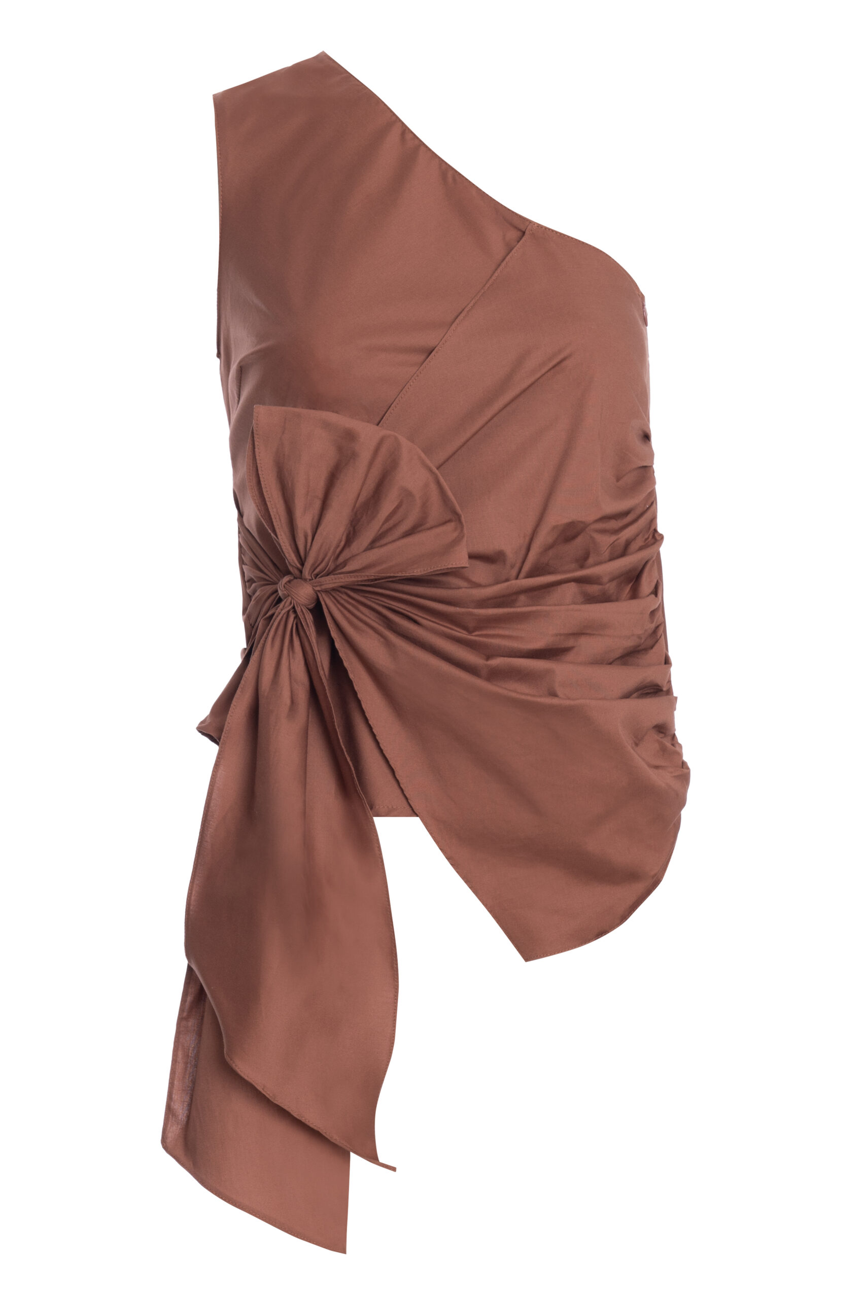 Blusa Assimétrica Laço Caramelo em Tricoline - Imagem 5