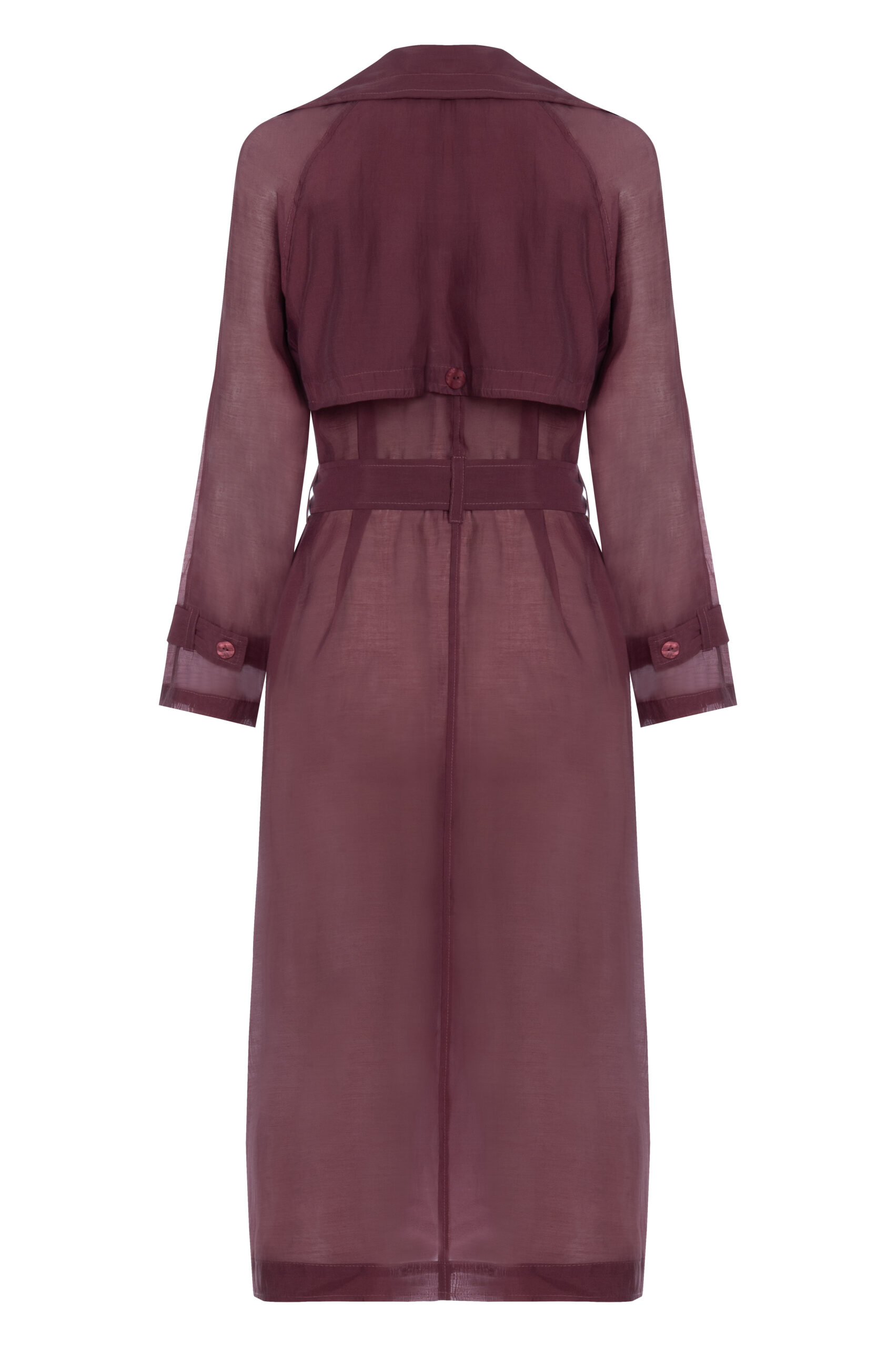 Casaco Trenchcoat em Organza Vinho Longo com Cinto - Imagem 3