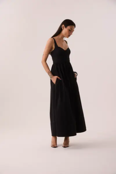 Alternative view of Vestido Midi Corselet em Corta Vento Preto