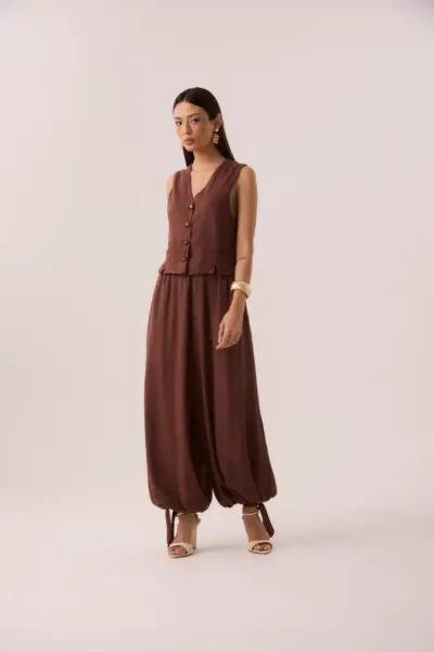 Calça Aladim Linho Misto Marrom