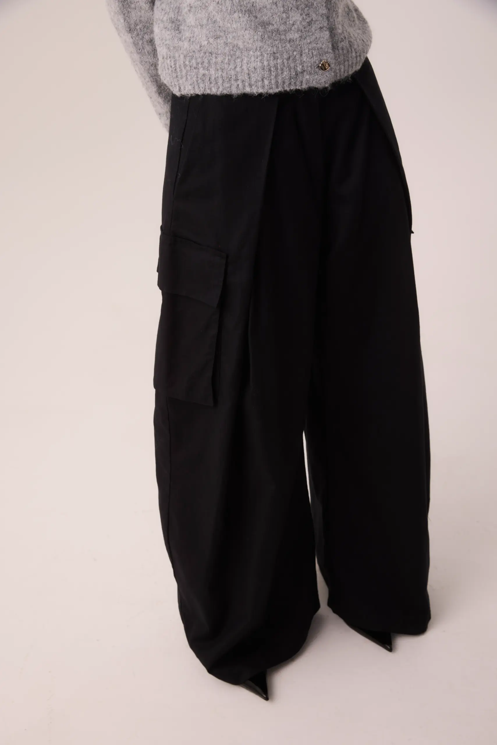 Calça Maxi Pantalona Sarja Preto - Imagem 5