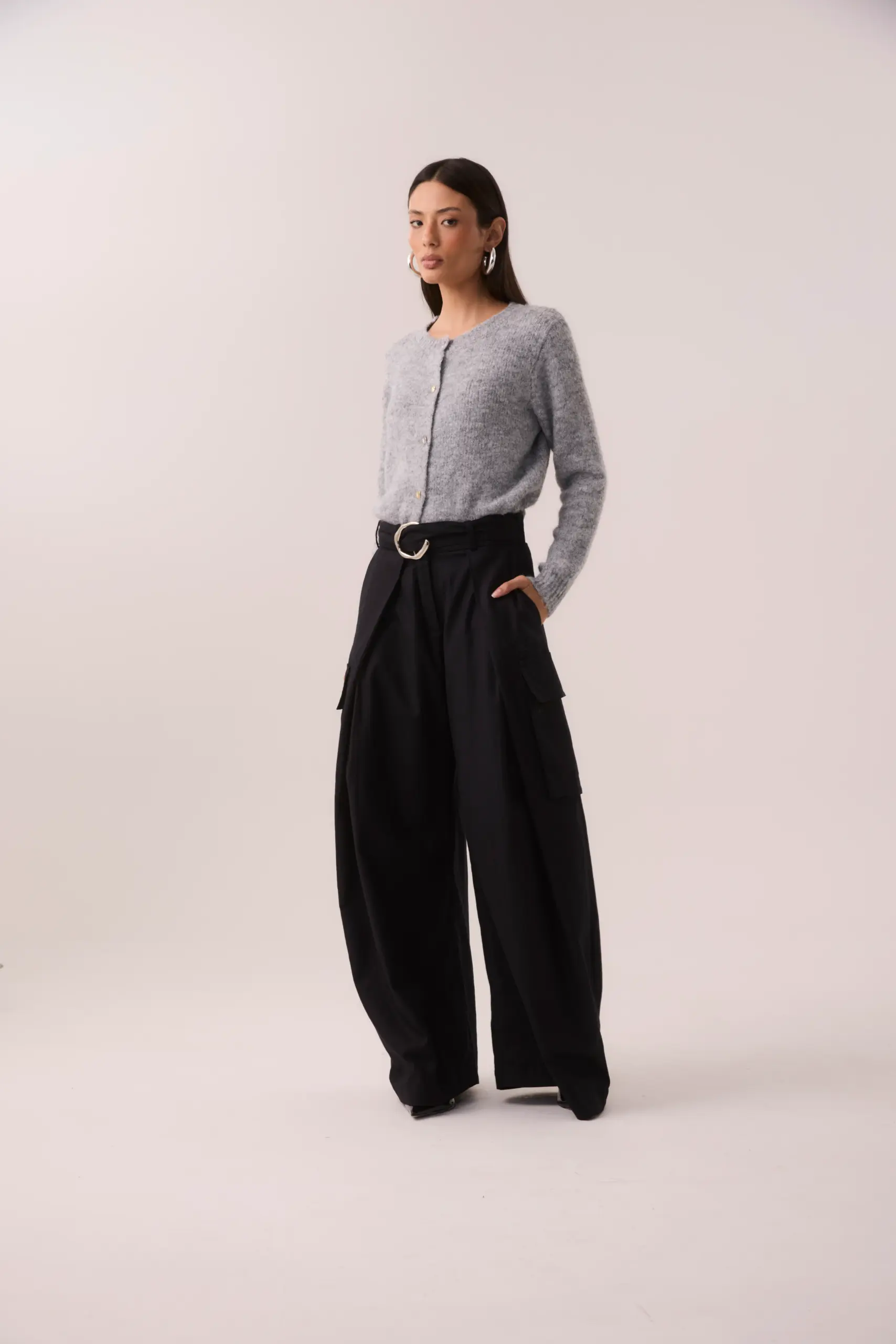 Calça Maxi Pantalona Sarja Preto - Imagem 3