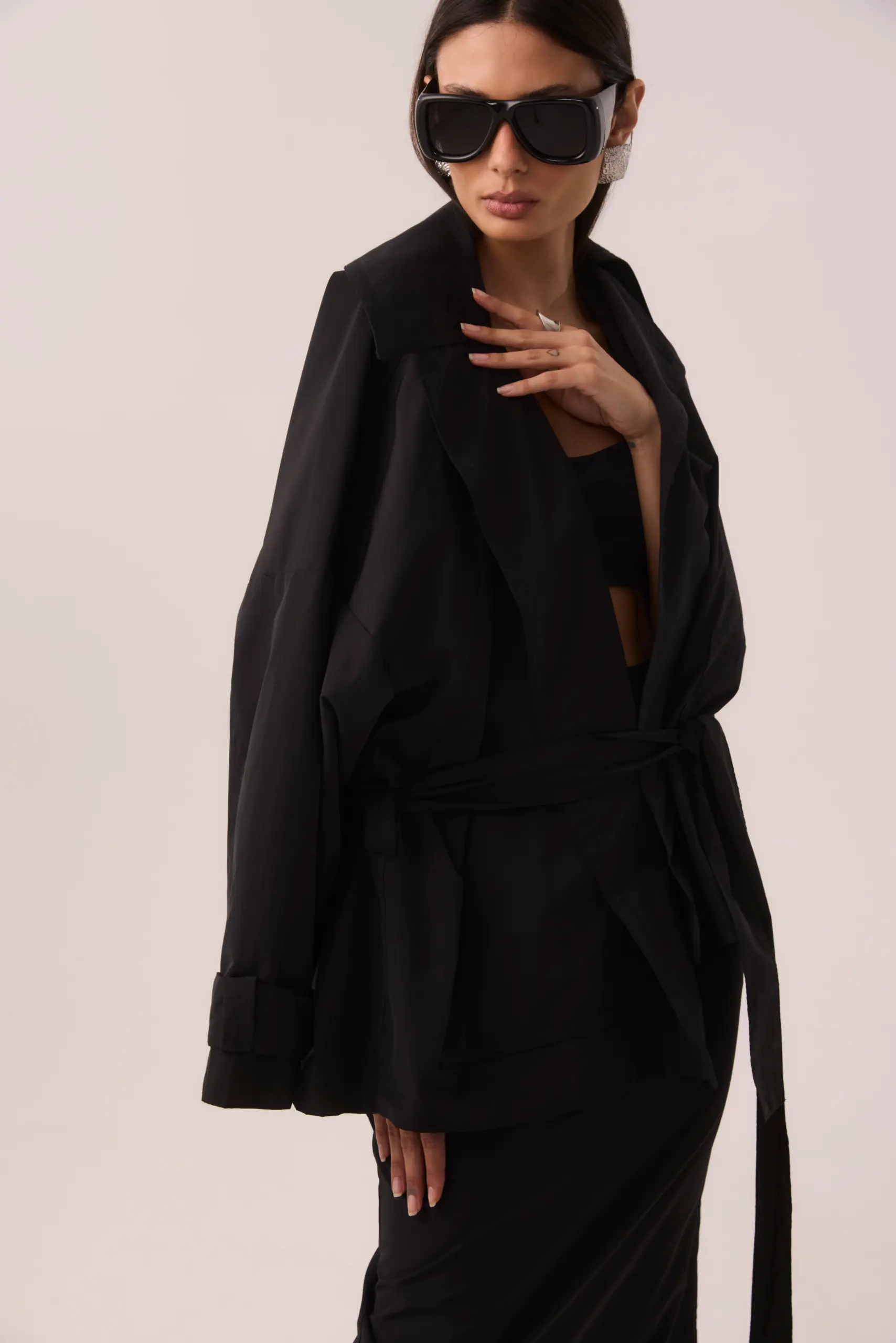 Casaco Trenchcoat Curto Corta Vento Preto - Imagem 3