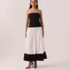Saia Midi Classic P&B em Algodão com Cintura Alta e Bolsos