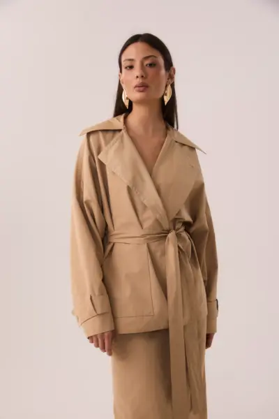 Casaco Trenchcoat Curto Corta Vento Caqui